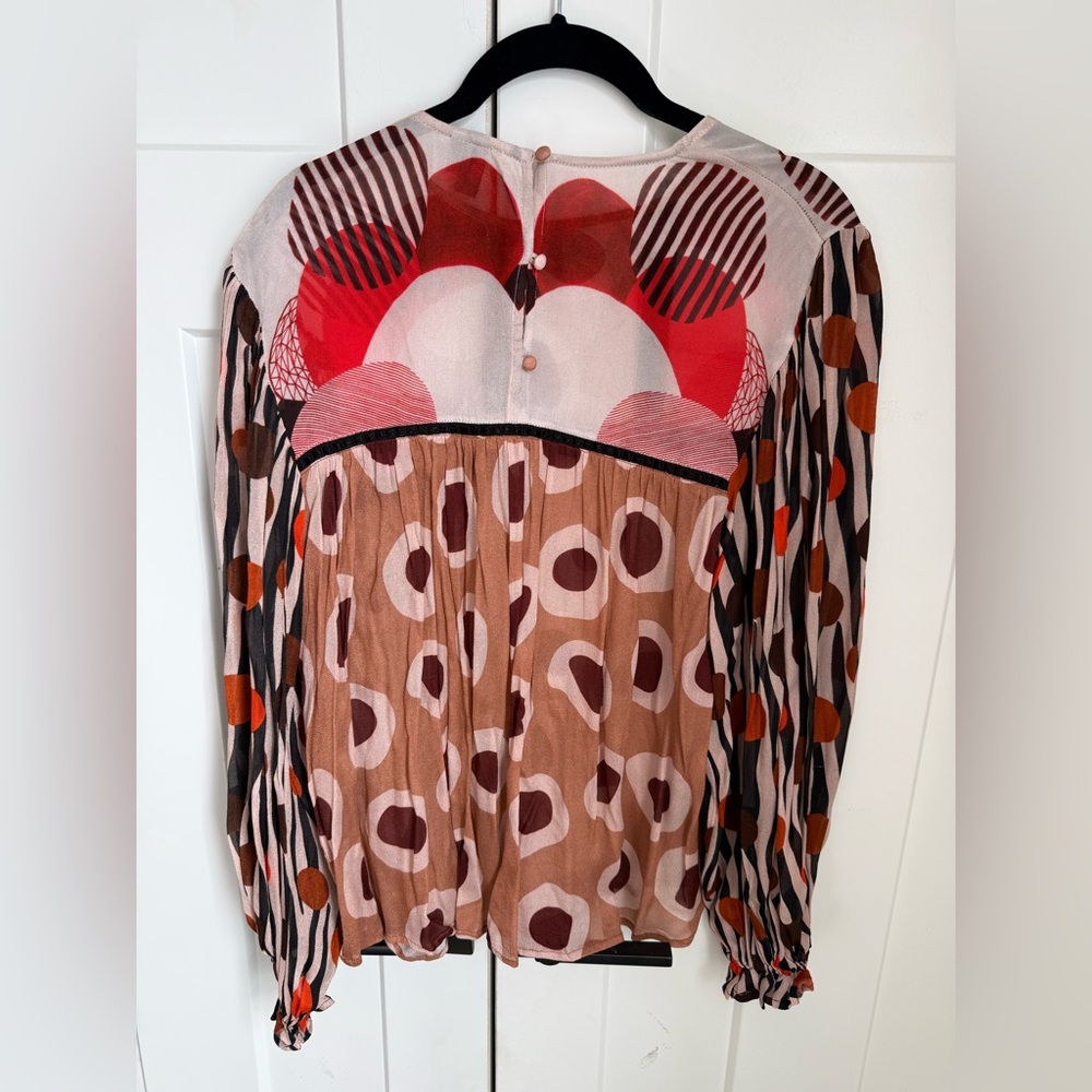 Anthropologie Bl-nk London Miranda Peasant Blouse in abstract print. Xxs. - Picture 6 of 7